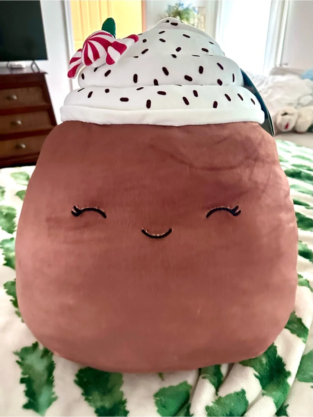 19” Marsha Squishmallows Brown Cupcake Plush Pillow w/ White Frosting & Pink Bow